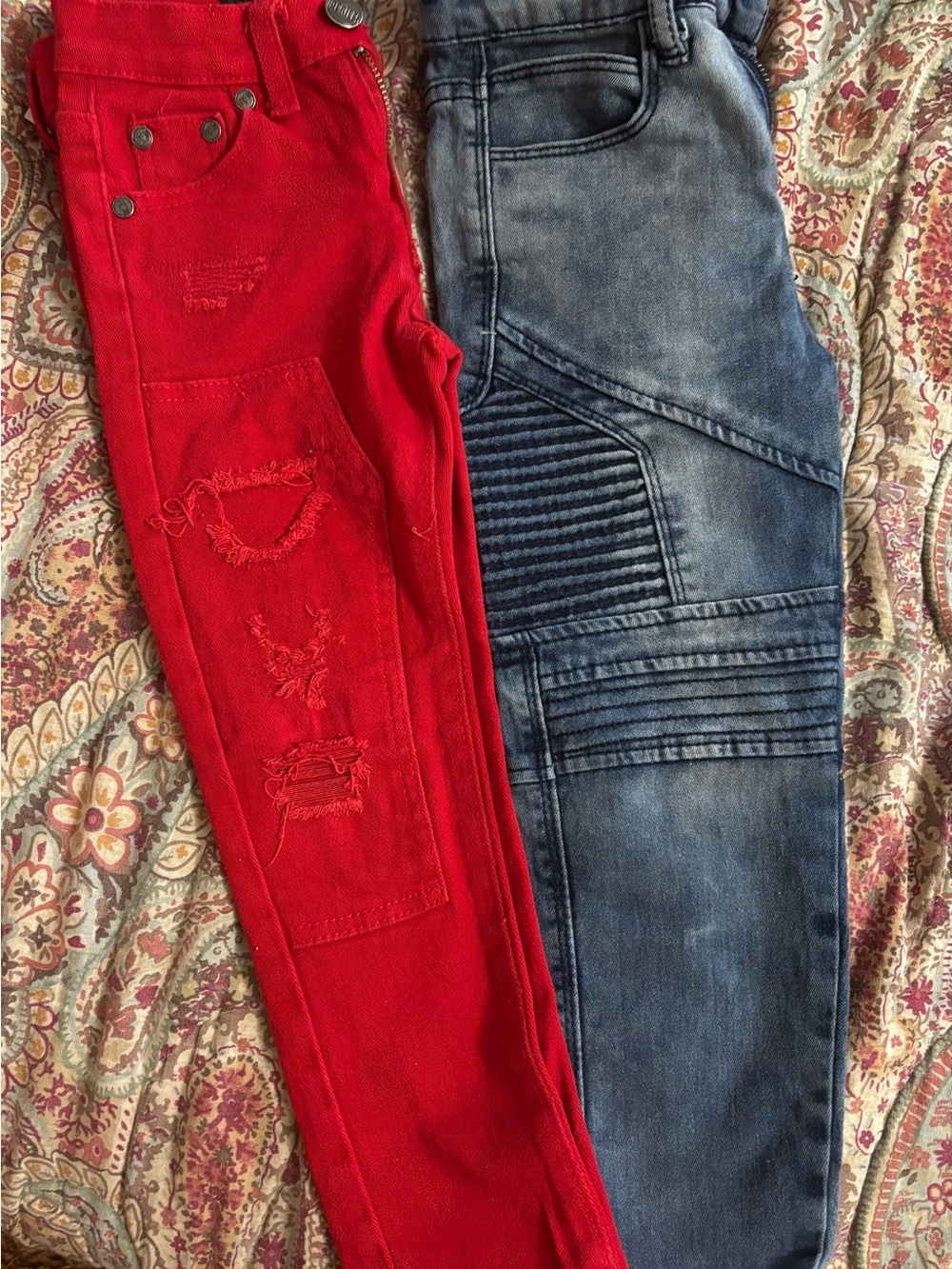 Aime Leon Dore Kids Jeans in Red and Washed Blue